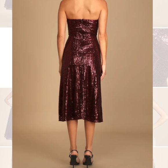 Lulu's wine red sequin strapless bustier dress - Picture 7 of 8